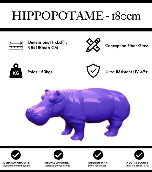 Sculpture Hippopotame Resine XXL 180cm Statue - Violet - MUZZANO