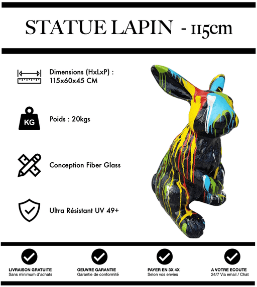 Sculpture Lapin Resine 115cm Statue - Black Trash - MUZZANO