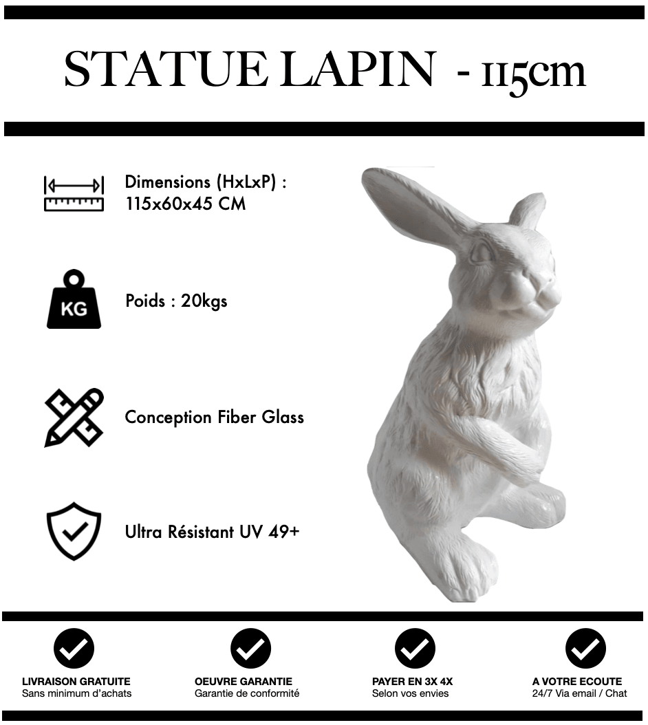 Sculpture Lapin Resine 115cm Statue - BLANC - MUZZANO