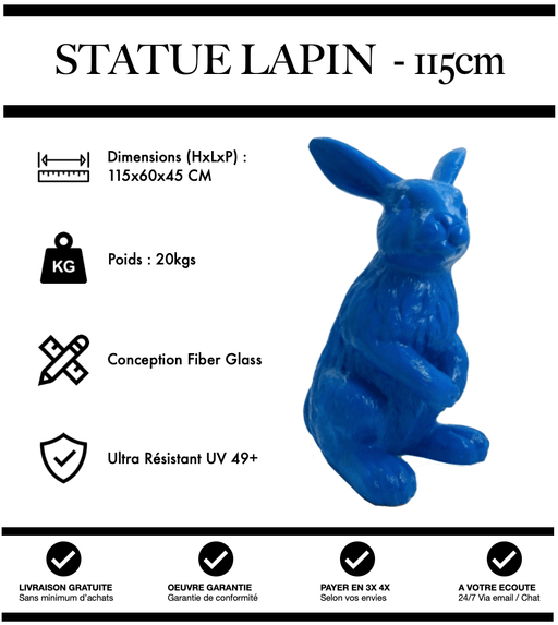 Sculpture Lapin Resine 115cm Statue - BLEU - MUZZANO