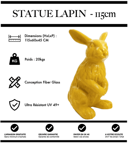 Sculpture Lapin Resine 115cm Statue - JAUNE - MUZZANO