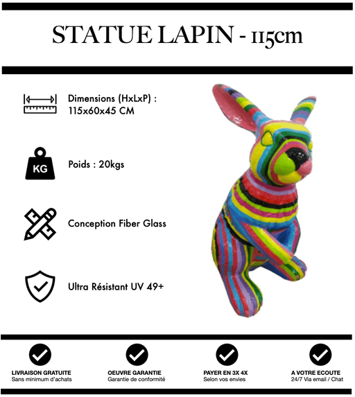 Sculpture Lapin Resine 115cm Statue - Multicolore - MUZZANO