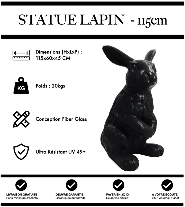 Sculpture Lapin Resine 115cm Statue - NOIR - MUZZANO