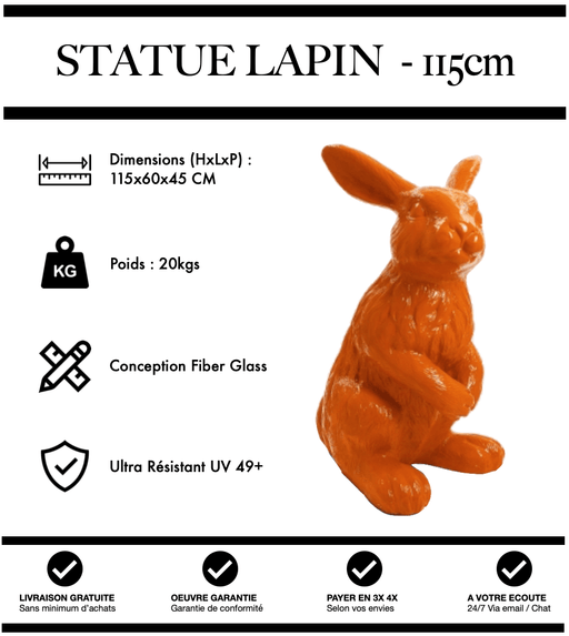 Sculpture Lapin Resine 115cm Statue - ORANGE - MUZZANO