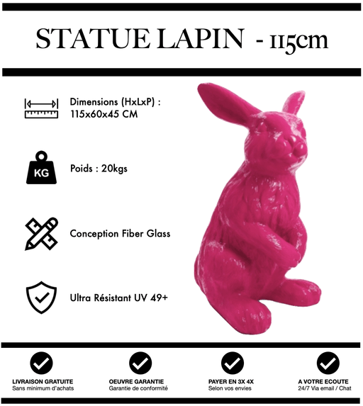 Sculpture Lapin Resine 115cm Statue - ROSE - MUZZANO