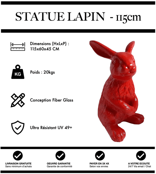 Sculpture Lapin Resine 115cm Statue - Rouge - MUZZANO
