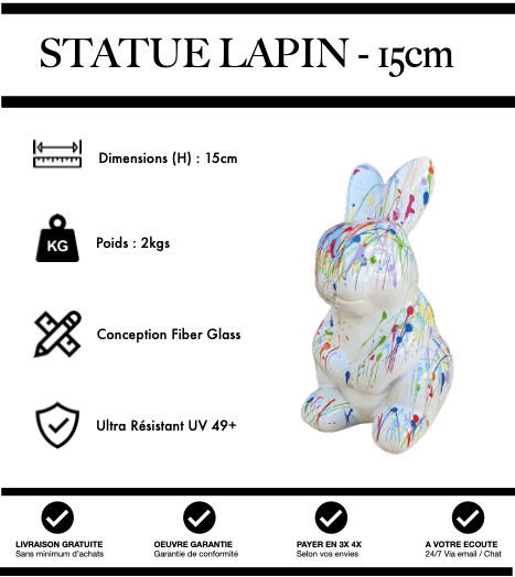 Sculpture Lapin Resine 15cm Statue - Grafitti Blanc - MUZZANO
