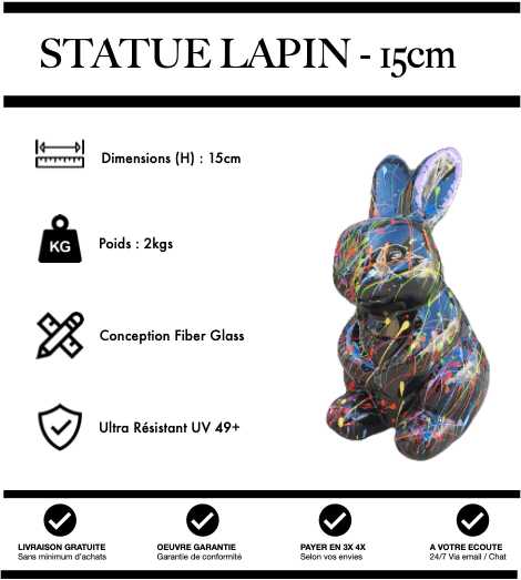 Sculpture Lapin Resine 15cm Statue - Grafitti Noir - MUZZANO
