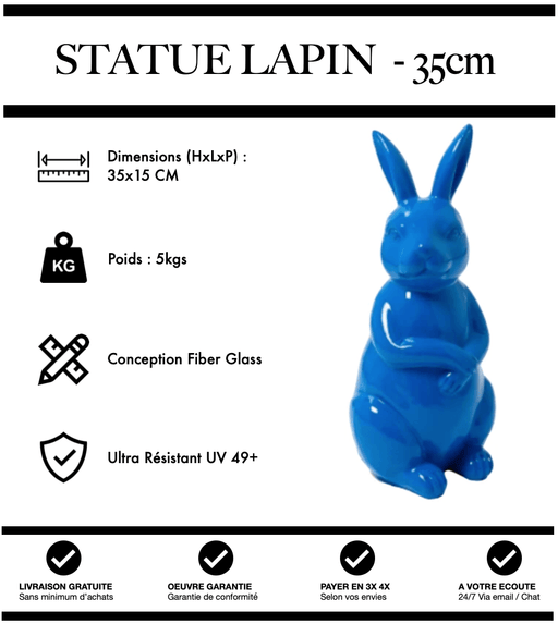 Sculpture Lapin Resine 35cm Statue - BLEU - MUZZANO
