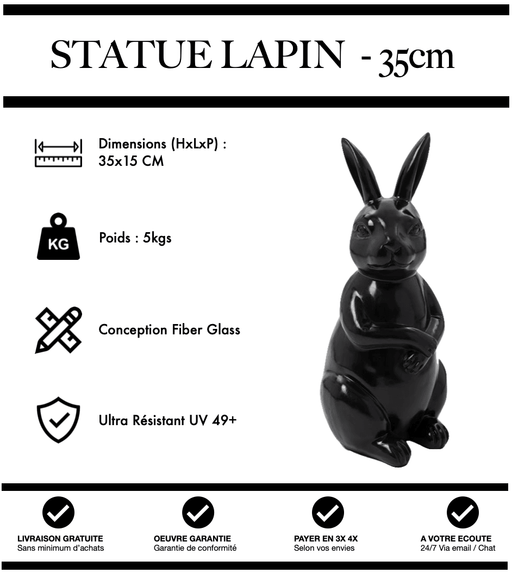 Sculpture Lapin Resine 35cm Statue - NOIR - MUZZANO