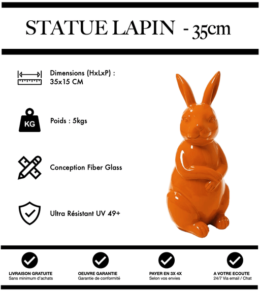 Sculpture Lapin Resine 35cm Statue - ORANGE - MUZZANO
