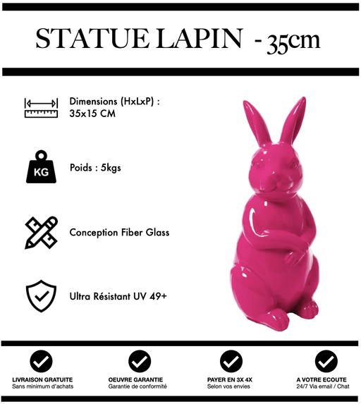 Sculpture Lapin Resine 35cm Statue - ROSE - MUZZANO