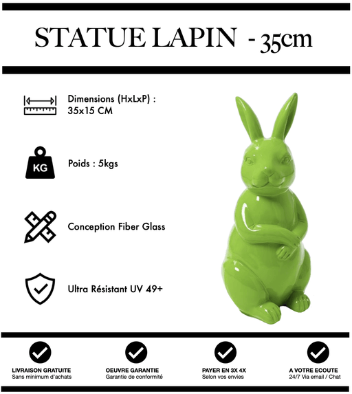Sculpture Lapin Resine 35cm Statue - VERT - MUZZANO