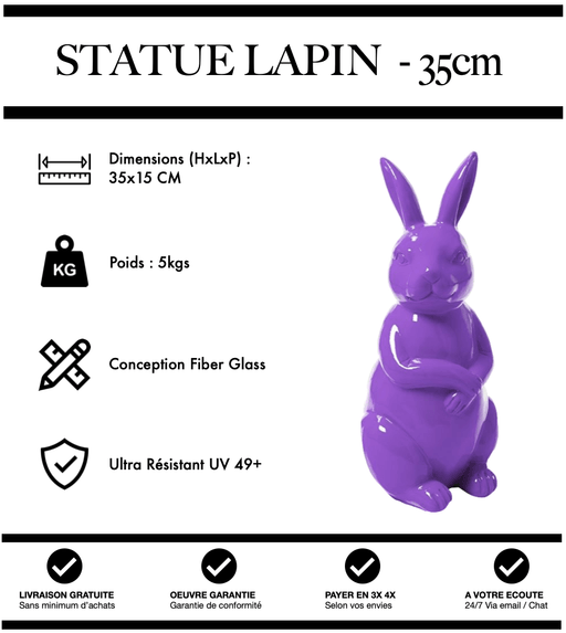 Sculpture Lapin Resine 35cm Statue - VIOLET - MUZZANO