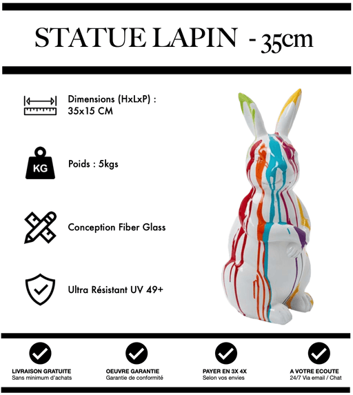Sculpture Lapin Resine 35cm Statue - White Trash - MUZZANO