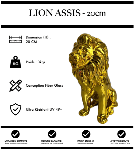 Sculpture Lion Assis 20cm Statue Resine - Gold Chrome - MUZZANO