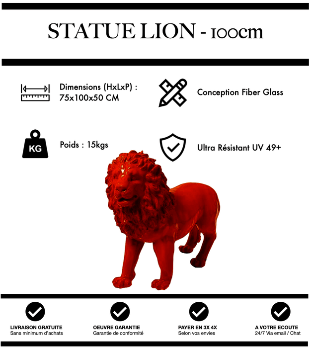 Sculpture Lion Resine 100cm Statue - Rouge - MUZZANO