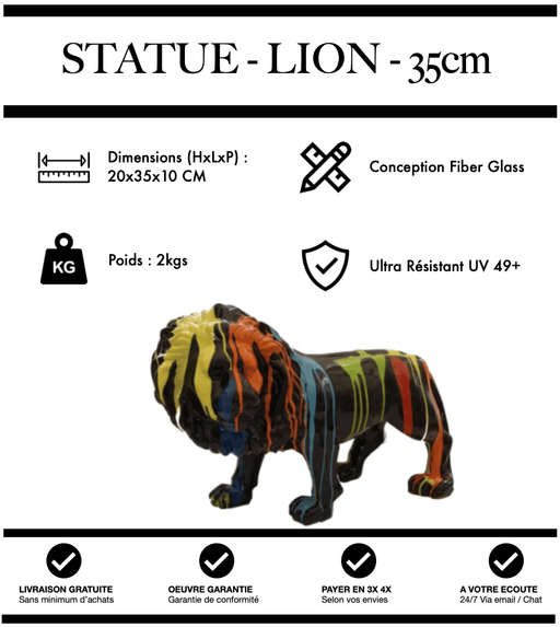 Sculpture Lion Resine 35cm Statue - Black Trash - MUZZANO