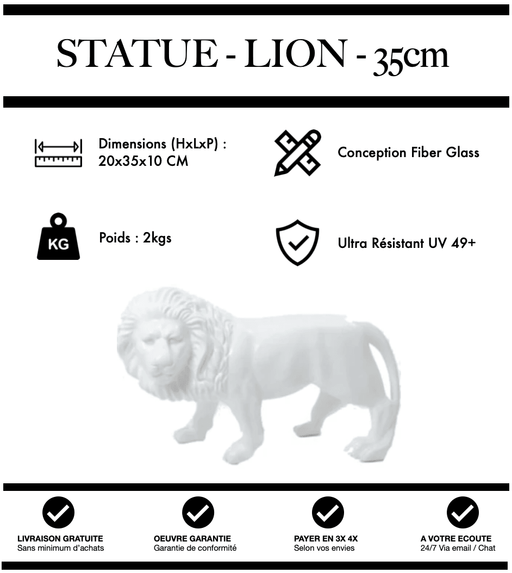 Sculpture Lion Resine 35cm Statue - BLANC - MUZZANO