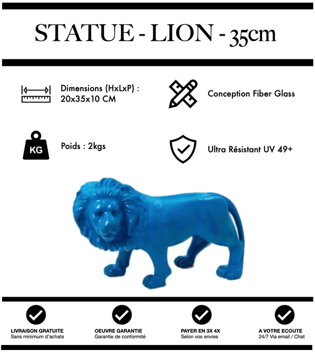 Sculpture Lion Resine 35cm Statue - BLEU - MUZZANO