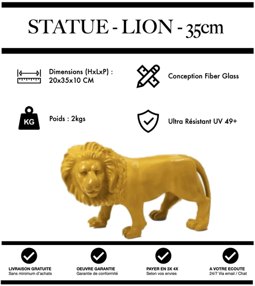 Sculpture Lion Resine 35cm Statue - JAUNE - MUZZANO
