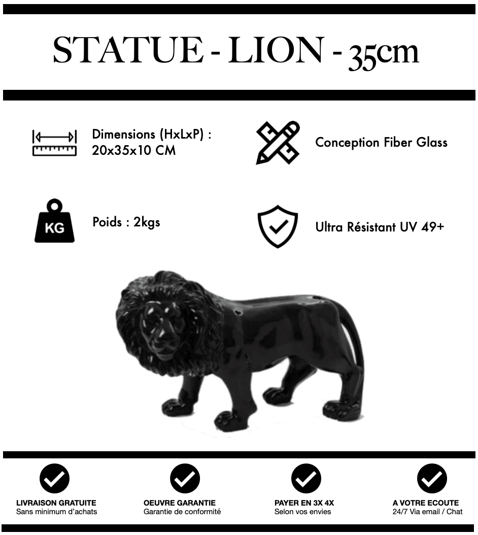 Sculpture Lion Resine 35cm Statue - NOIR - MUZZANO