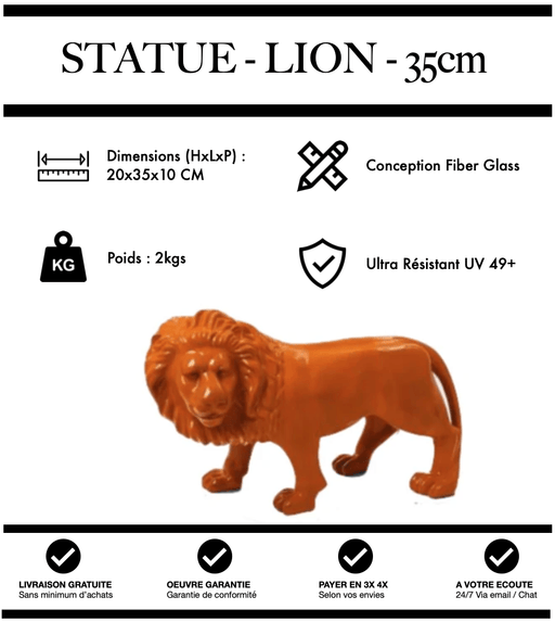 Sculpture Lion Resine 35cm Statue - ORANGE - MUZZANO