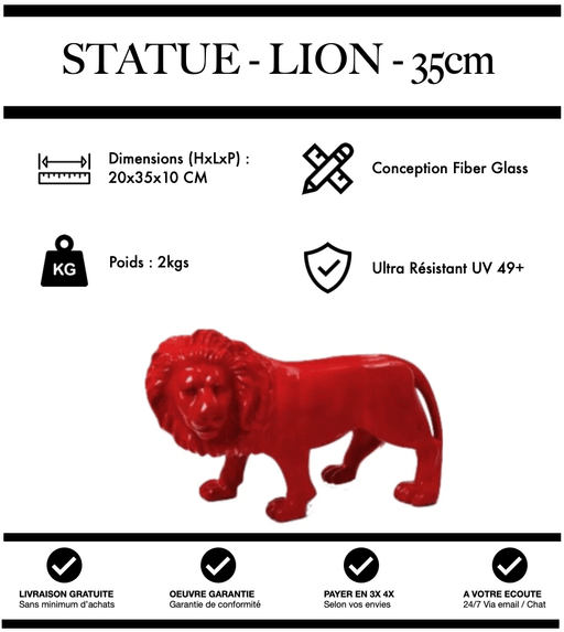 Sculpture Lion Resine 35cm Statue - Rouge - MUZZANO