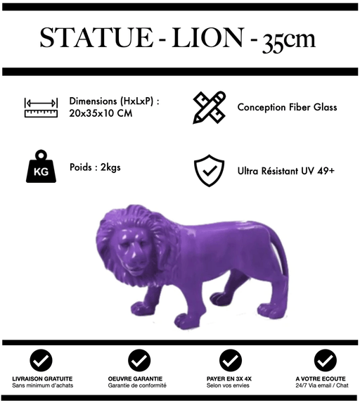 Sculpture Lion Resine 35cm Statue - VIOLET - MUZZANO