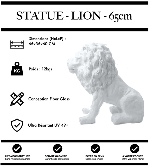 Sculpture Lion Resine 65cm Statue - BLANC - MUZZANO
