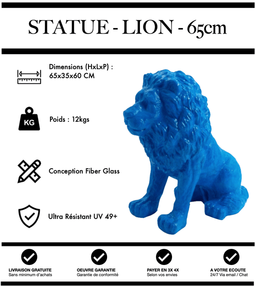 Sculpture Lion Resine 65cm Statue - BLEU - MUZZANO