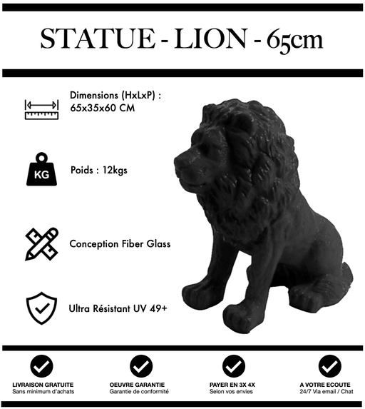 Sculpture Lion Resine 65cm Statue - NOIR - MUZZANO