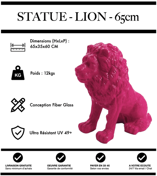 Sculpture Lion Resine 65cm Statue - ROSE - MUZZANO