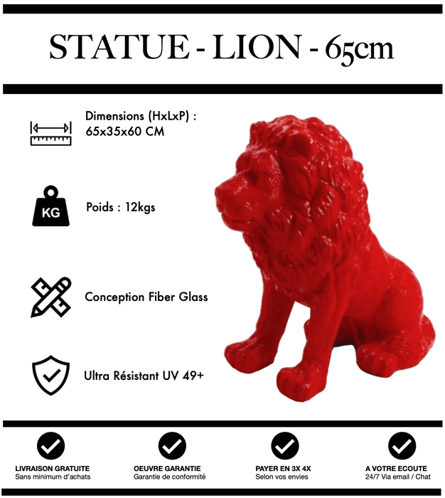 Sculpture Lion Resine 65cm Statue - Rouge - MUZZANO