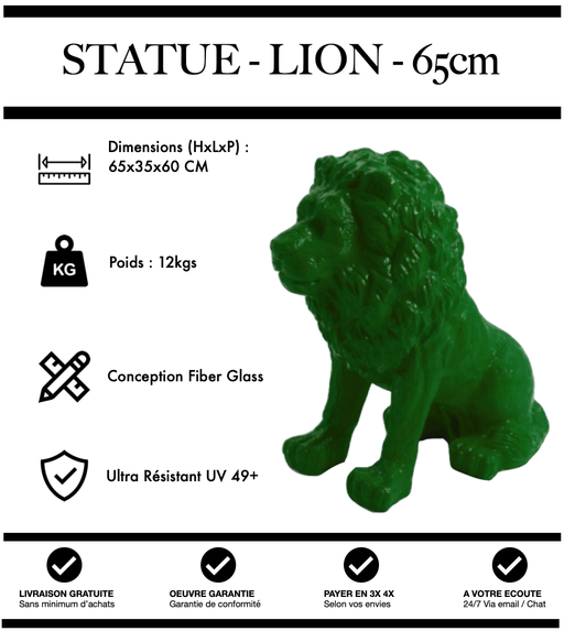 Sculpture Lion Resine 65cm Statue - VERT - MUZZANO