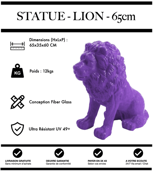 Sculpture Lion Resine 65cm Statue - VIOLET - MUZZANO