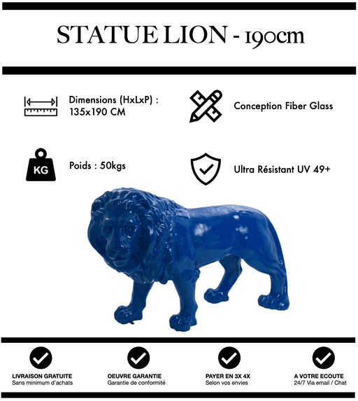 Sculpture Lion Resine XXL 190cm Statue - BLEU - MUZZANO