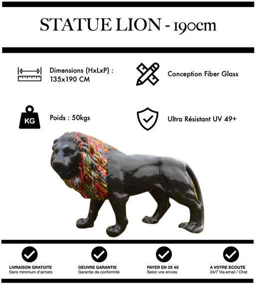 Sculpture Lion Resine XXL 190cm Statue - Fourrure - MUZZANO