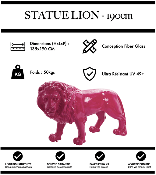 Sculpture Lion Resine XXL 190cm Statue - ROSE - MUZZANO