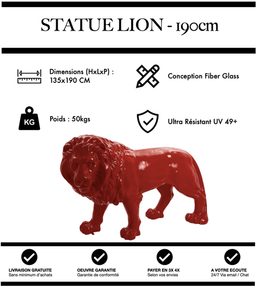 Sculpture Lion Resine XXL 190cm Statue - Rouge - MUZZANO
