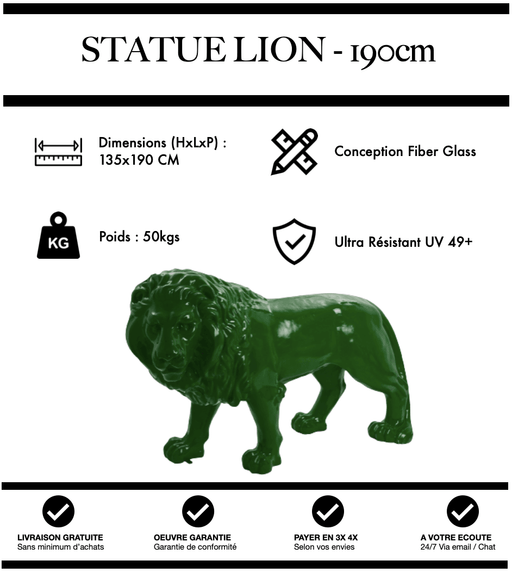 Sculpture Lion Resine XXL 190cm Statue - VERT - MUZZANO