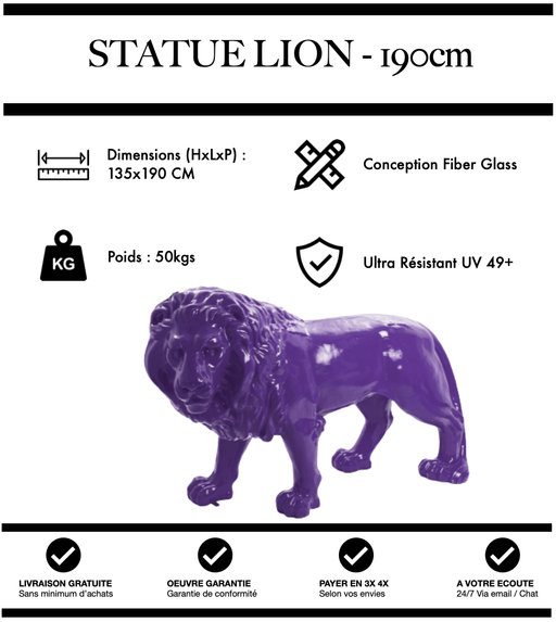 Sculpture Lion Resine XXL 190cm Statue - VIOLET - MUZZANO