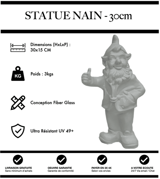 Sculpture Nain 30cm Statue - BLANC - MUZZANO