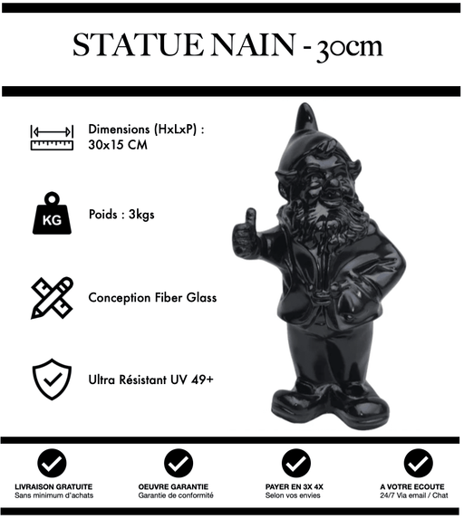 Sculpture Nain 30cm Statue - NOIR - MUZZANO