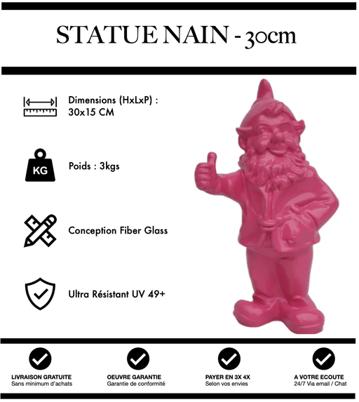 Sculpture Nain 30cm Statue - ROSE - MUZZANO