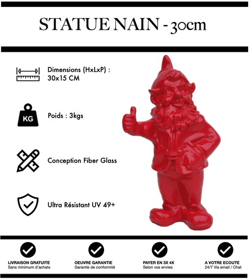 Sculpture Nain 30cm Statue - Rouge - MUZZANO