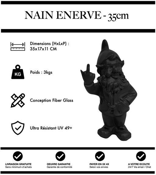 Sculpture Nain Enervé 35cm Statue - NOIR - MUZZANO