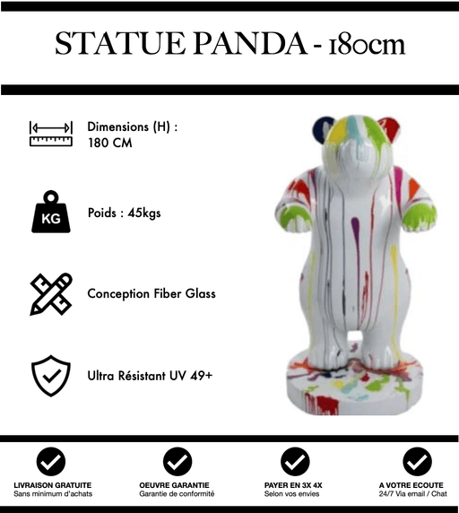 Sculpture Panda Resine 180cm XXL Statue - White Trash - MUZZANO