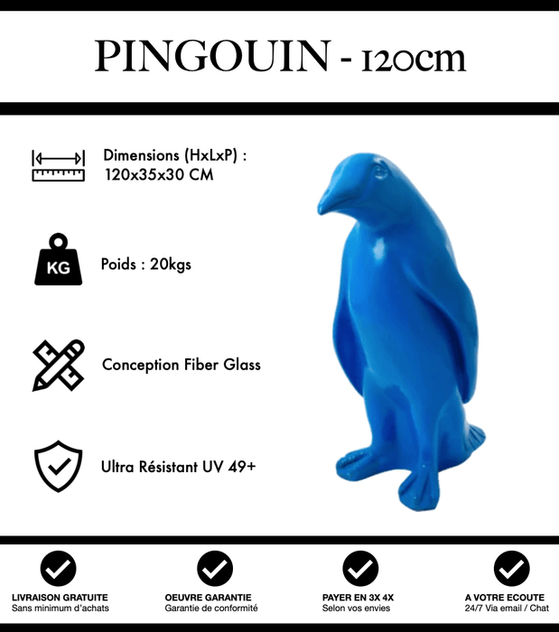 Sculpture Pingouin Resine 120cm Statue - Bleu - MUZZANO