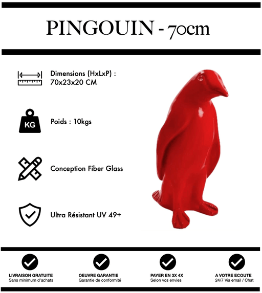 Sculpture Pingouin Resine 70cm Statue - Rouge - MUZZANO